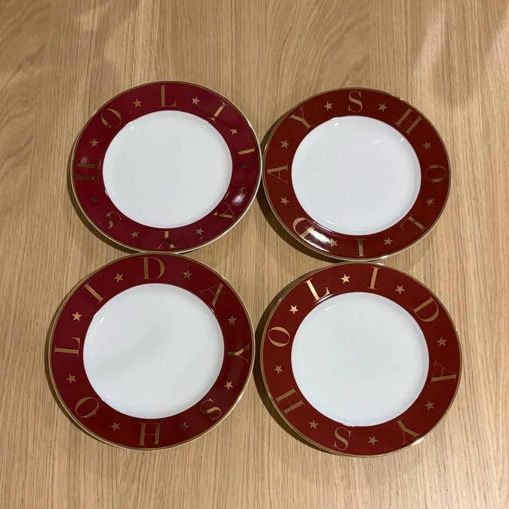 Pottery Barn Holidays Burgundy Gold Rim 7 1/2